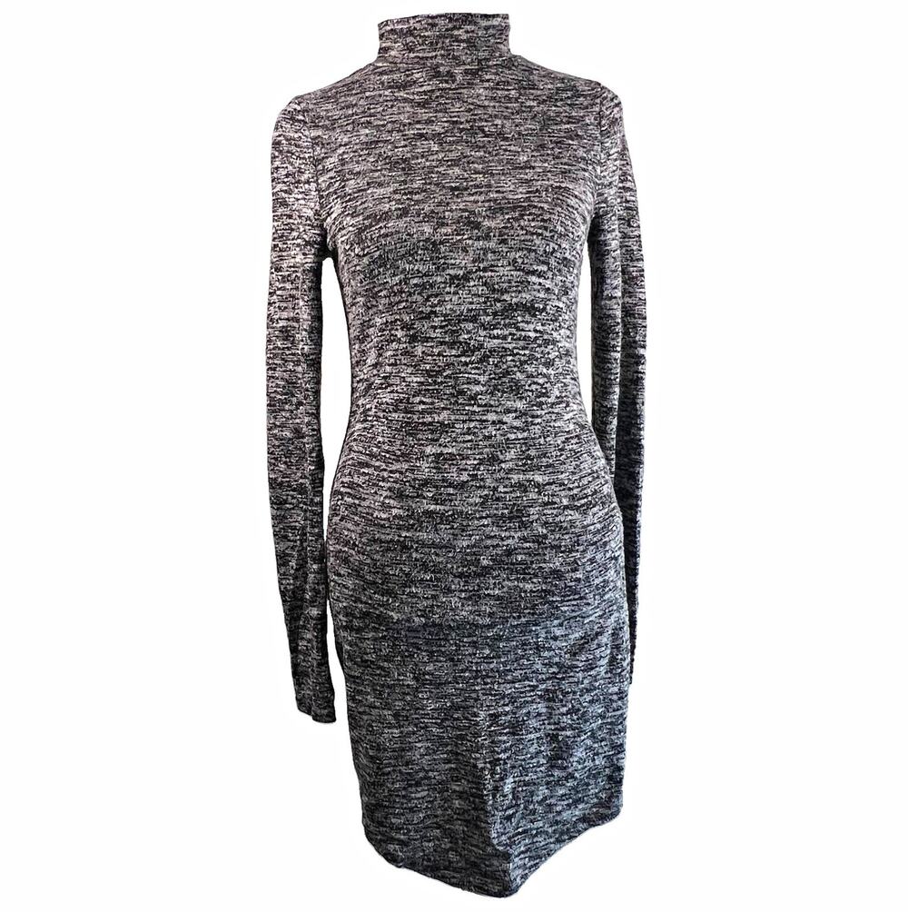 Express XS Heathered Gray/Black Turtleneck Sweater Dress Long Sleeve Thumb Holes